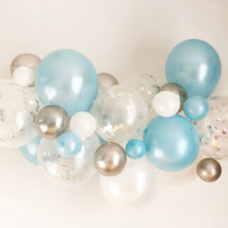 Blue Silver Balloon Garland  Kit - 1m/3.3ft or 2m/6.6ft - Pearl Blue, Pearl White, Silver and Confetti Balloon - Many colours possible