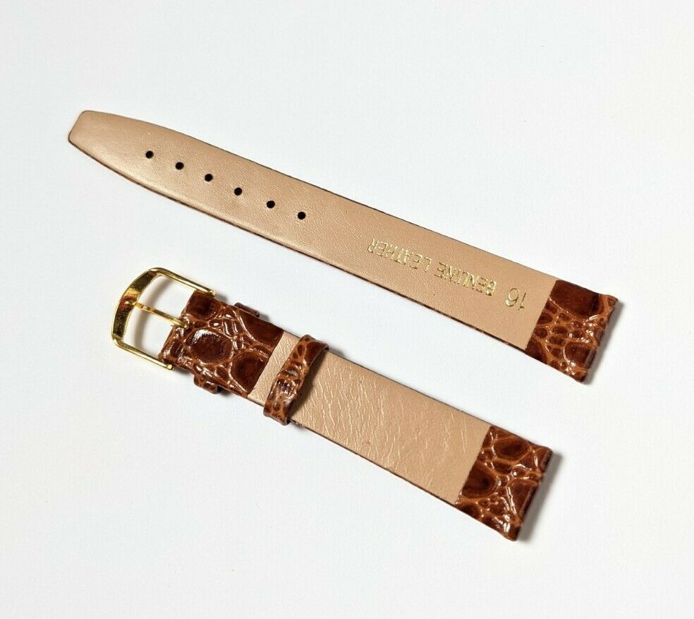Mens Vintage Old Stock Crocodile Brown Tan Genuine Leather Watch Strap - 16mm - Image 2