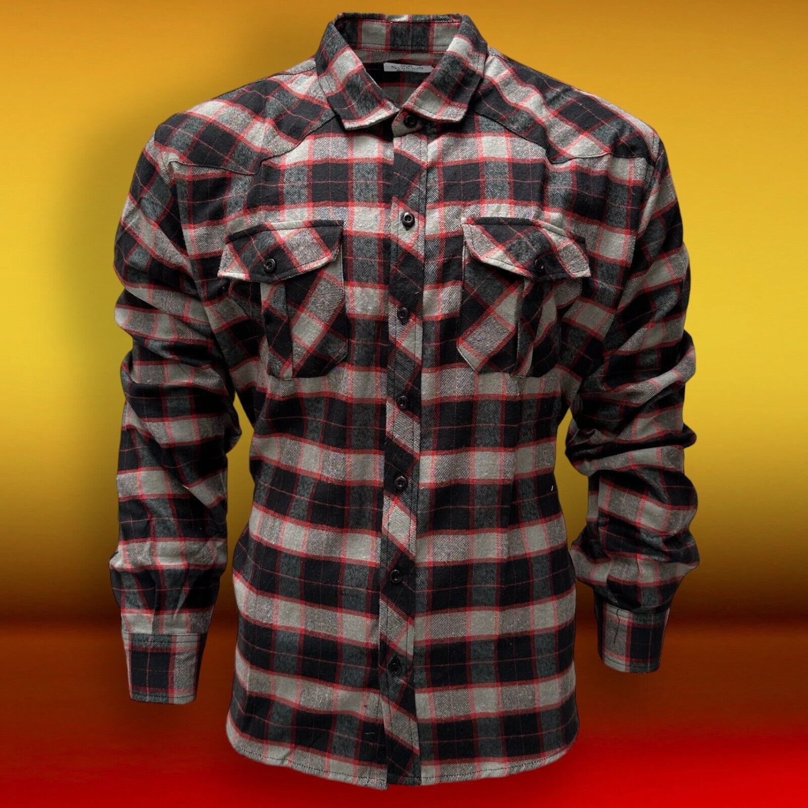 Mens Flannel Cotton Shirt Heavy Plaid RED/GREY Check Long Sleeve Casual Work.... - Image 4