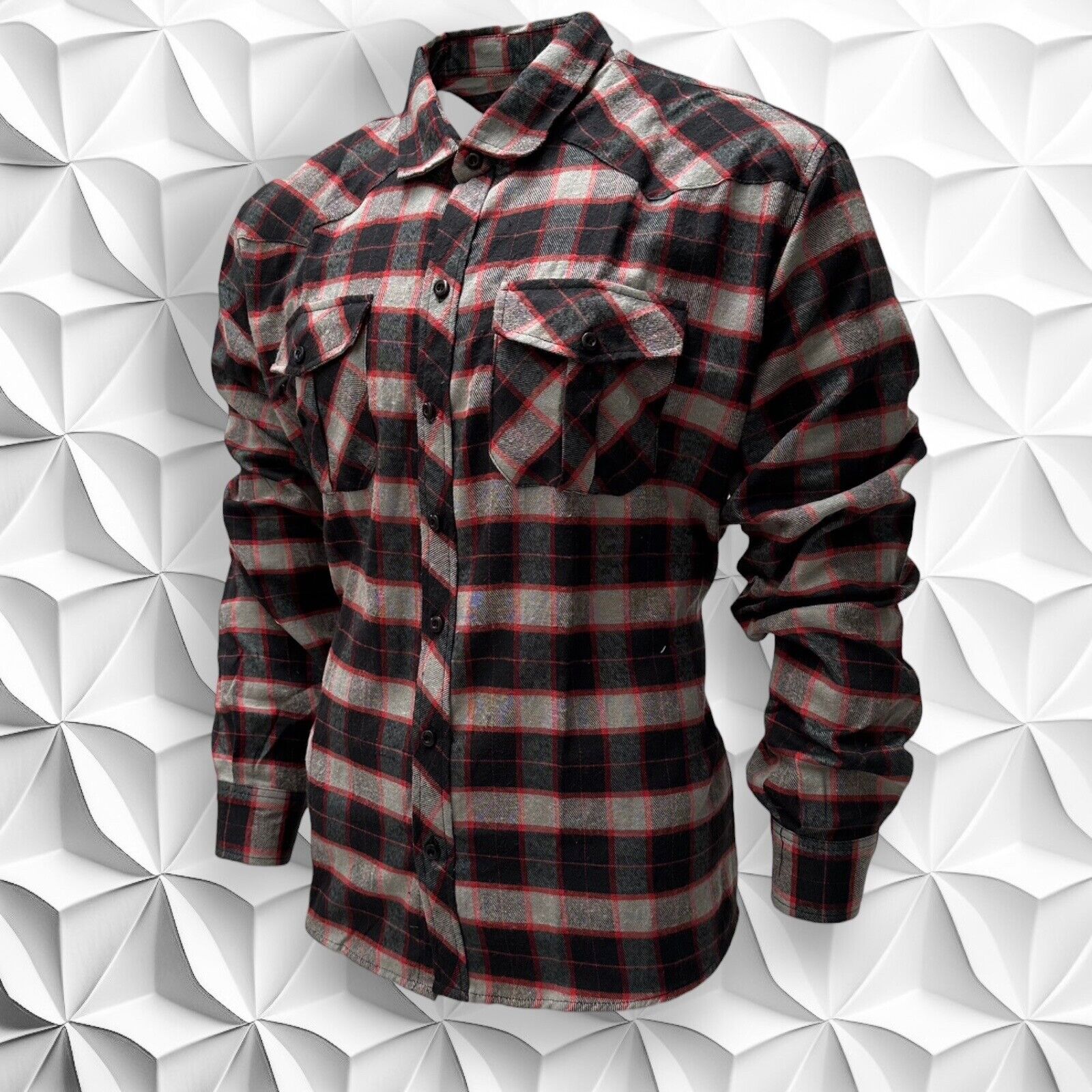 Mens Flannel Cotton Shirt Heavy Plaid RED/GREY Check Long Sleeve Casual Work.... - Image 6