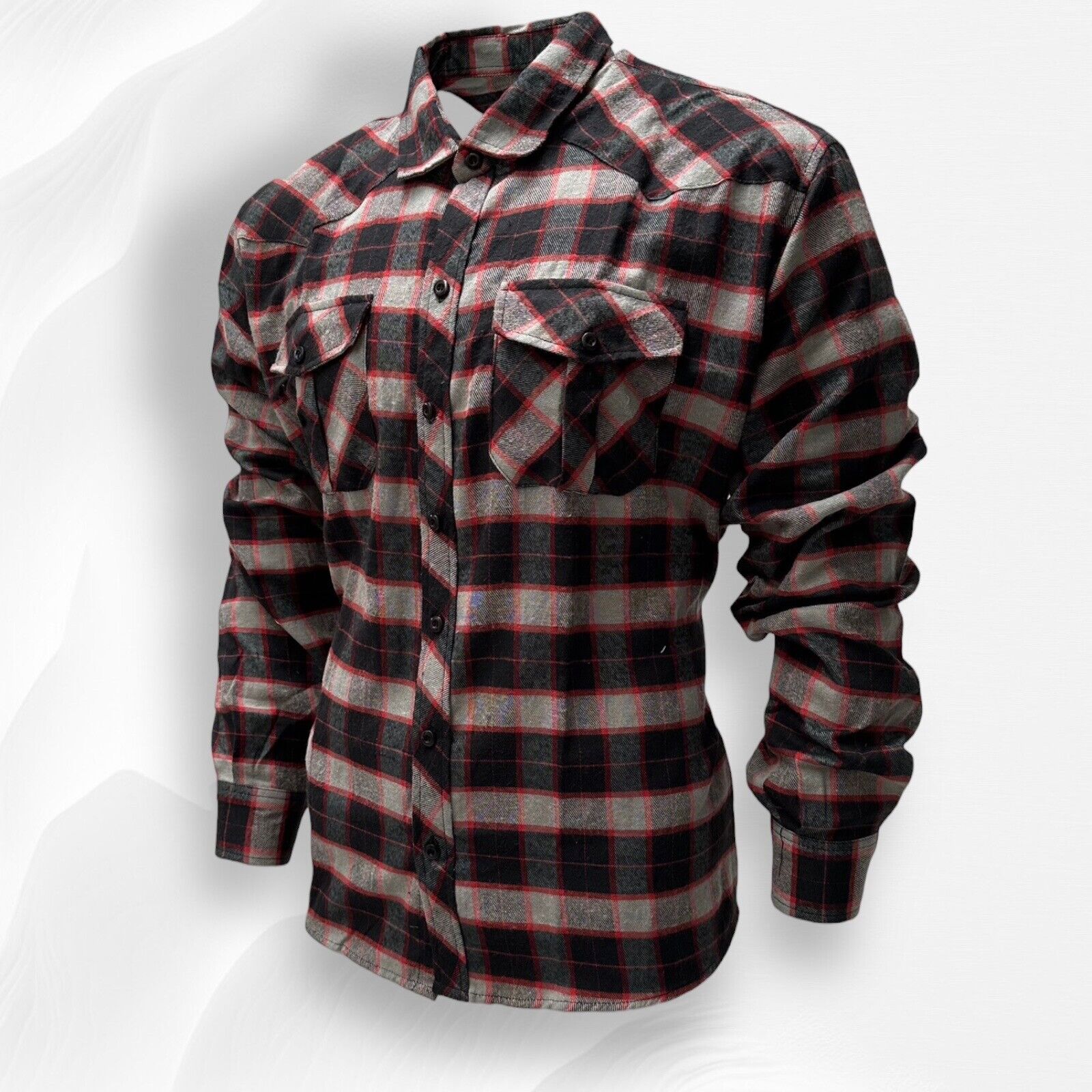 Mens Flannel Cotton Shirt Heavy Plaid RED/GREY Check Long Sleeve Casual Work.... - Image 9