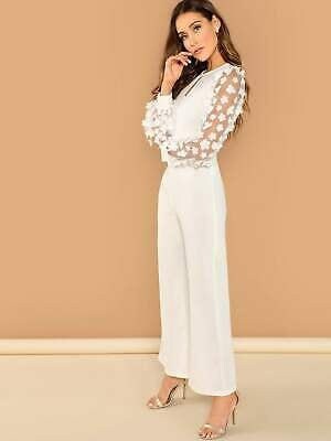 3D Applique Sheer Sleeve Keyhole Front Jumpsuit - changed - Image 3