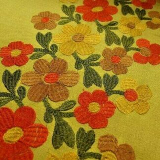 Vintage fabric. Retro flower embroidery  yellow fabric 44" x 50"no:559