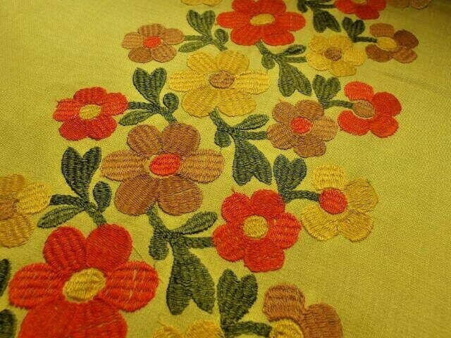 Vintage fabric. Retro flower embroidery yellow fabric 44" x 50"no:559