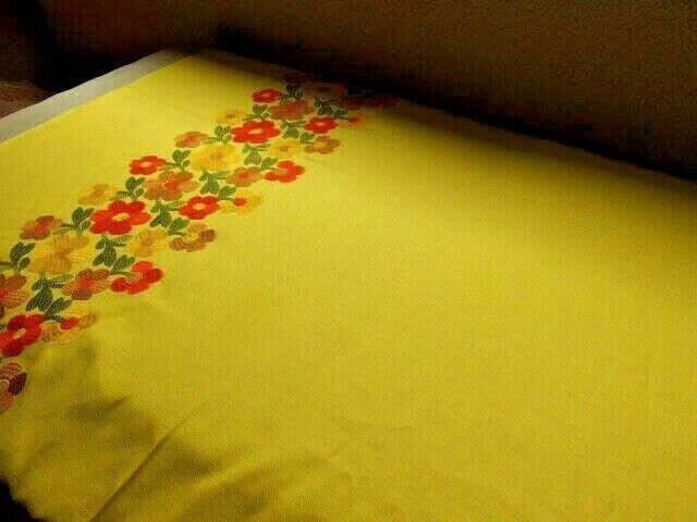 Vintage fabric. Retro flower embroidery yellow fabric 44" x 50"no:559 - Image 2