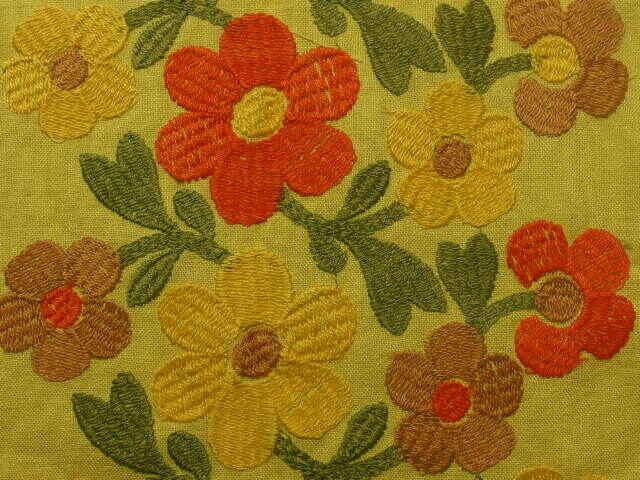 Vintage fabric. Retro flower embroidery yellow fabric 44" x 50"no:559 - Image 8