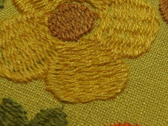 Vintage fabric. Retro flower embroidery yellow fabric 44" x 50"no:559 - Image 9