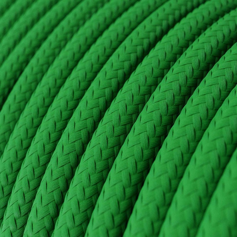 Green round electric cable, covered by cotton solid fabric, color white, textile lamp wire. - Image 2