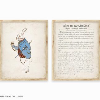 2 alice in wonderland art prints, alice in wonderland art, book page art print, fairy tale art print, storybook page, vintage book page.
