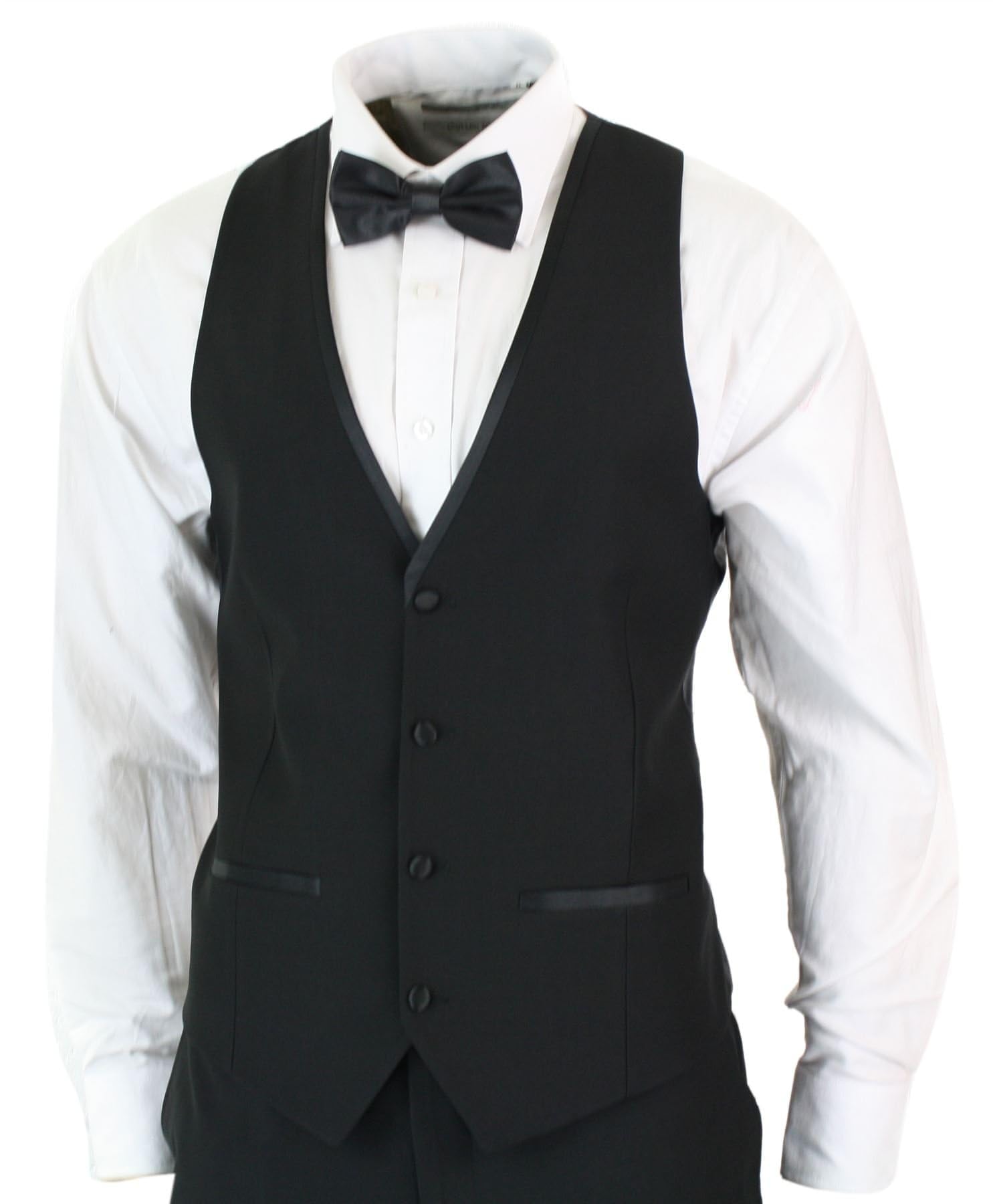 Mens 3 Piece Black Classic Satin Tuxedo Dinner Suit Tailored Fit Wedding Prom - Image 2