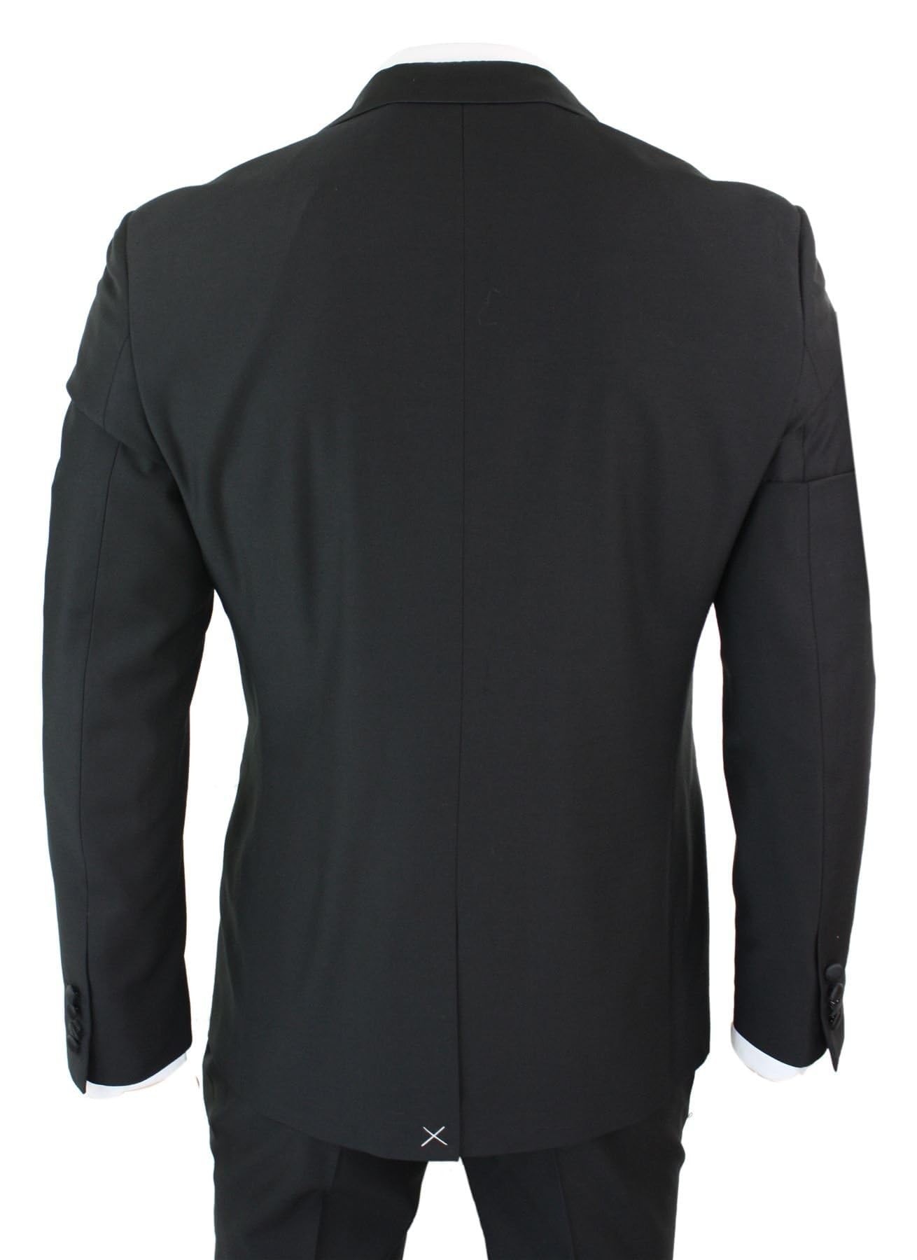 Mens 3 Piece Black Classic Satin Tuxedo Dinner Suit Tailored Fit Wedding Prom - Image 4