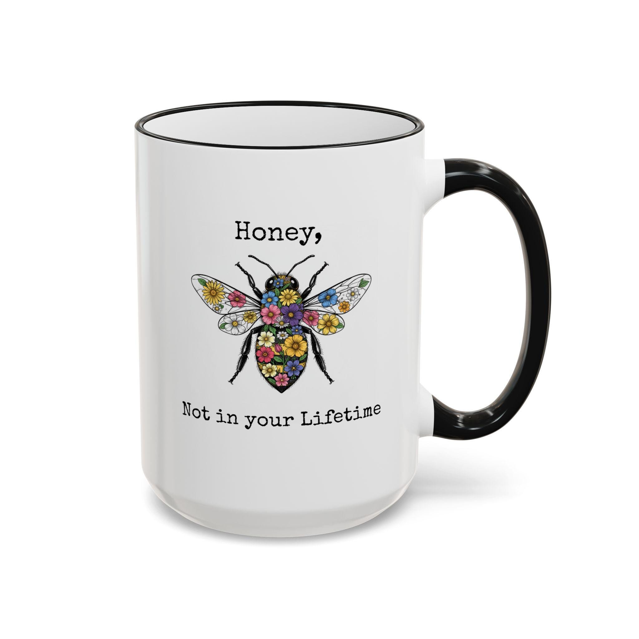 Floral Bee Illustration Mug | Accent Rim & Handle - Image 3